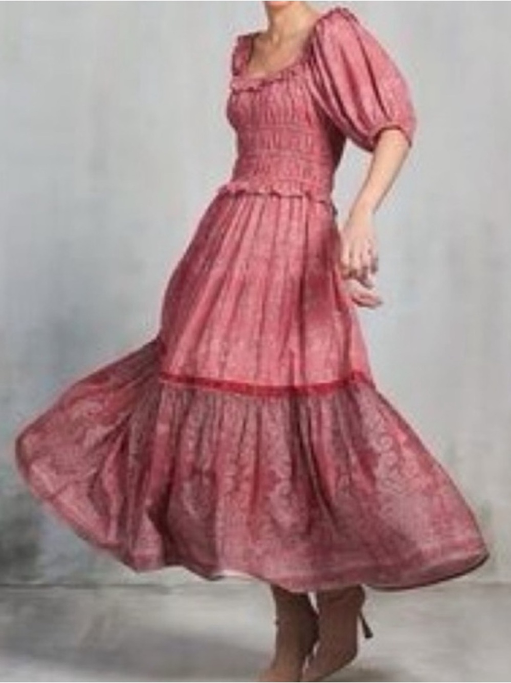 NWT RO’s GARGEN percey tired Bohemian Rose Smocked maxi Dress in baltisan small